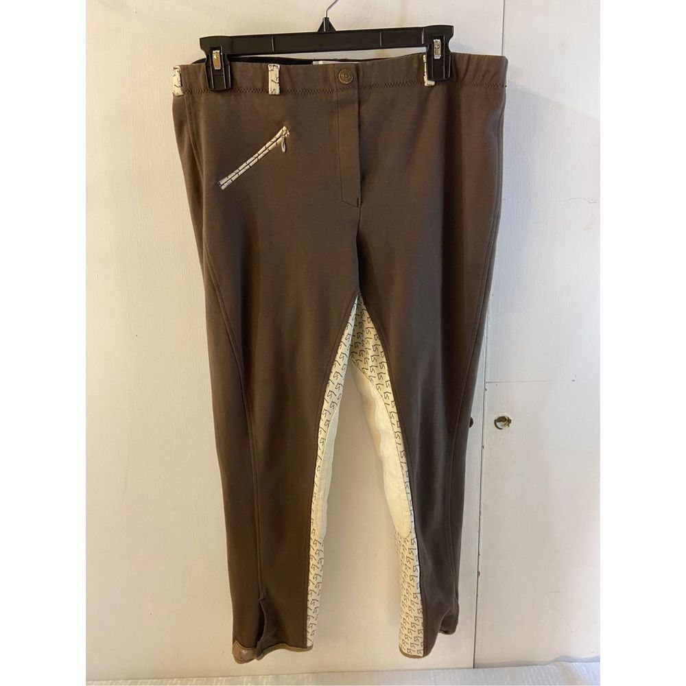 Tuff riders riding pants horse pattern pull on‎ chocolate ladies rn #106882 sz34